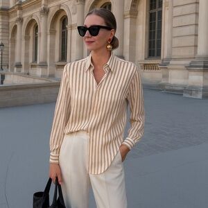 Zara Beige and Blue Striped Blouse